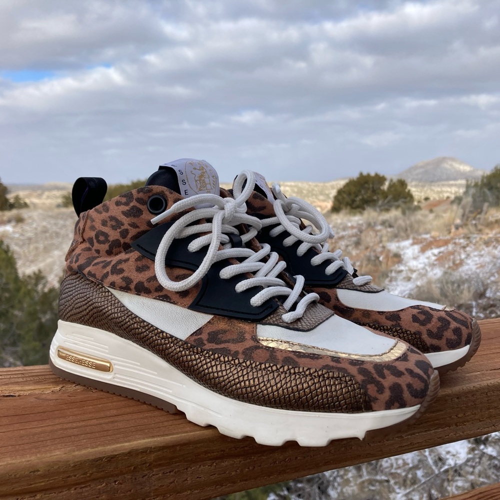 NEW Esse Ut Esse Leopard Cheetah Midi Leather Airโ Brain Sneaker Animal Print